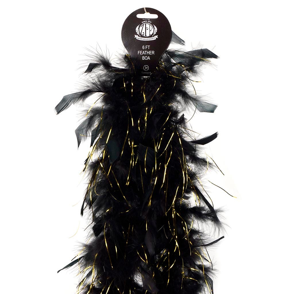 Chandelle Feather Boa - Lightweight - Black with Gold Lurex