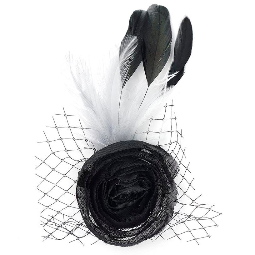 Feather Headband Embellishment w/Stripped Coque/Hackle
