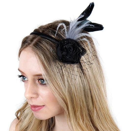 Feather Headband Embellishment w/Stripped Coque/Hackle