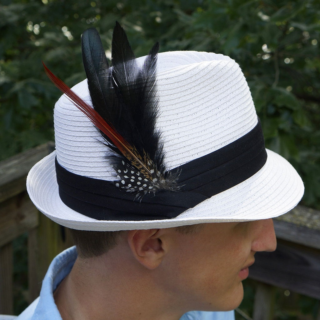 Long Fancy Feather Hat Pin - Peacock Teal Black