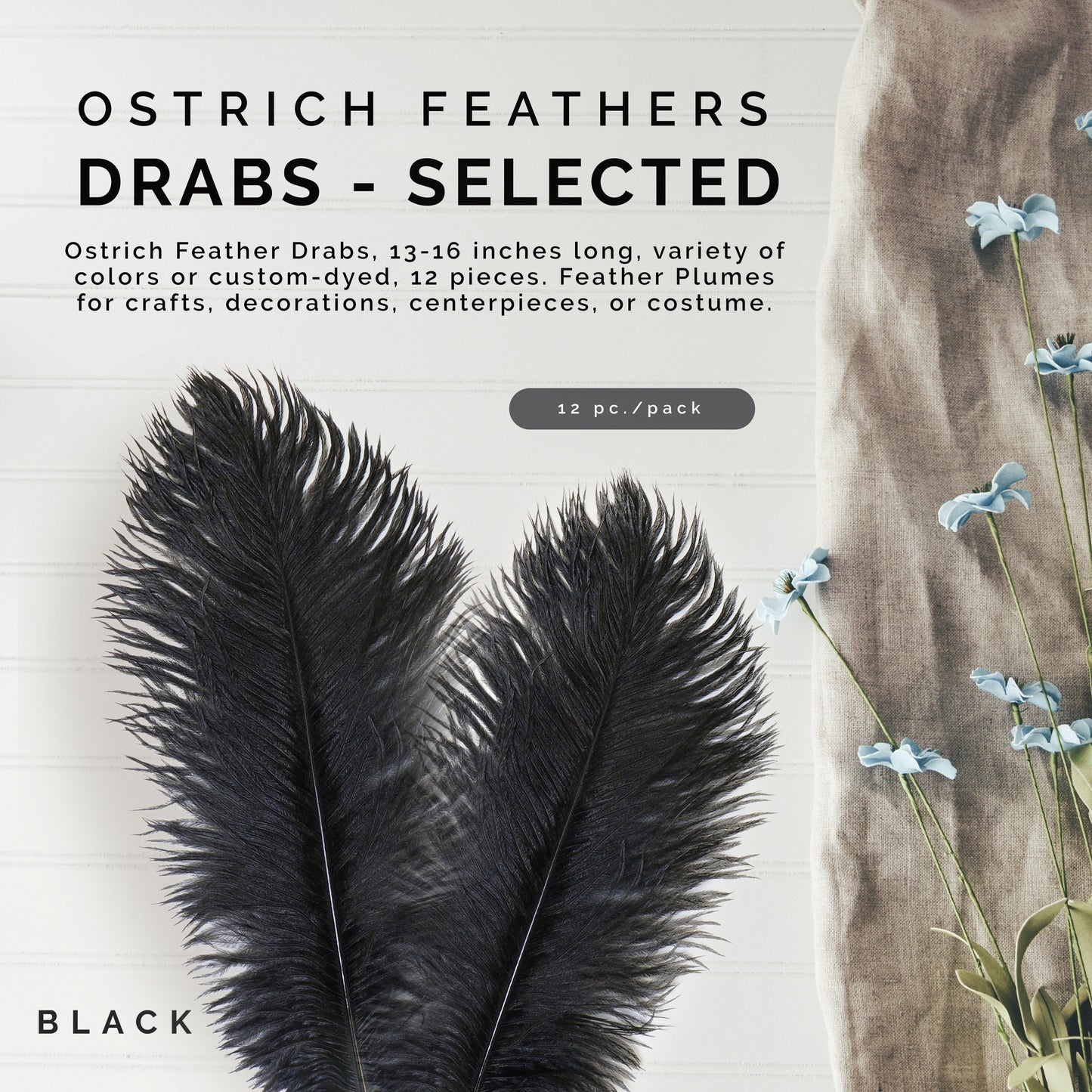 Ostrich Feathers 13-16" Drabs - Black
