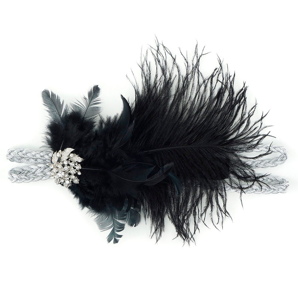 Feather Headband w/Ostrich/Schlappen Black/Silver