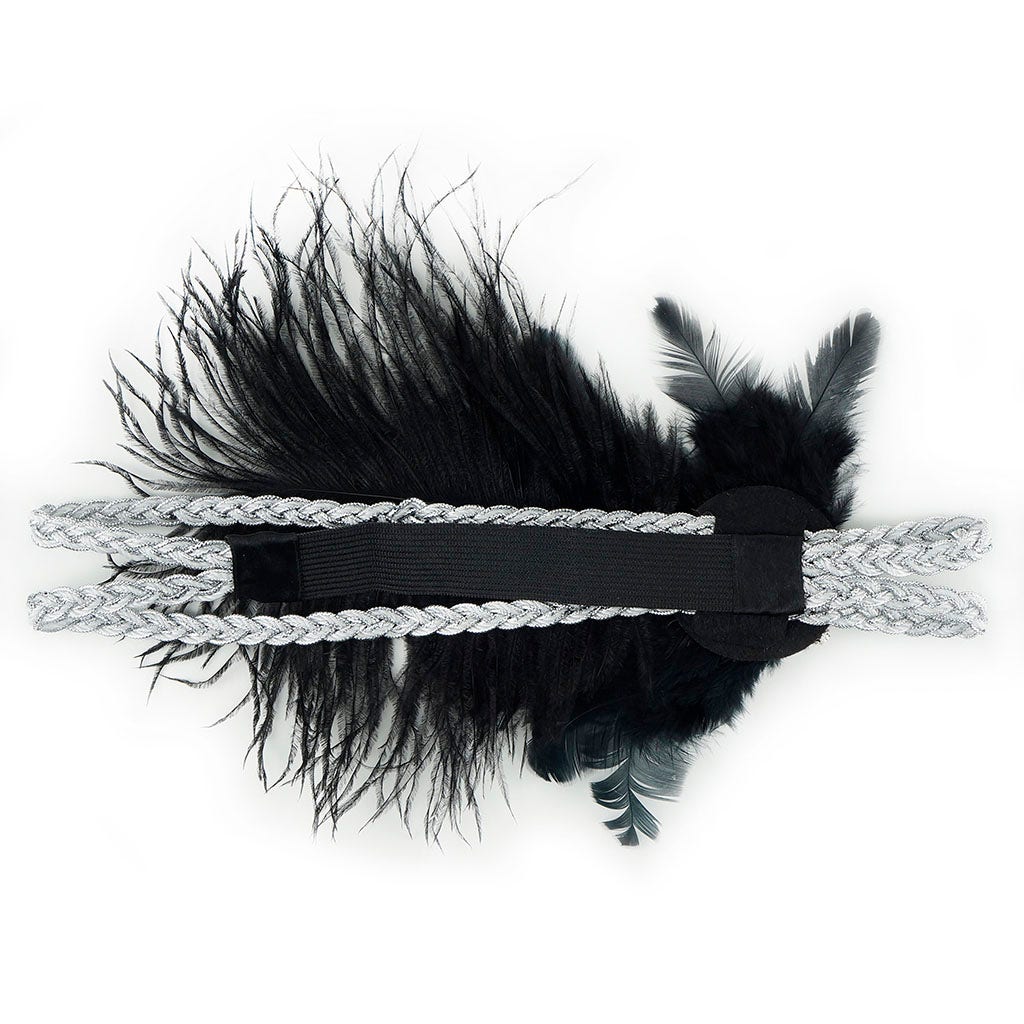 Feather Headband w/Ostrich/Schlappen Black/Silver