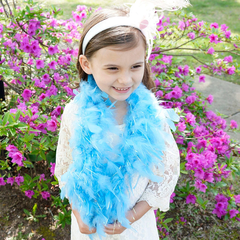 Dress Up Feather Boa for Little Girls - Fairytale Blue/Opal Lurex