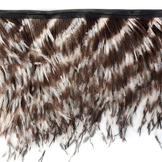 Stenciled Ostrich Fringe 2PLY - Eggshell/Brown