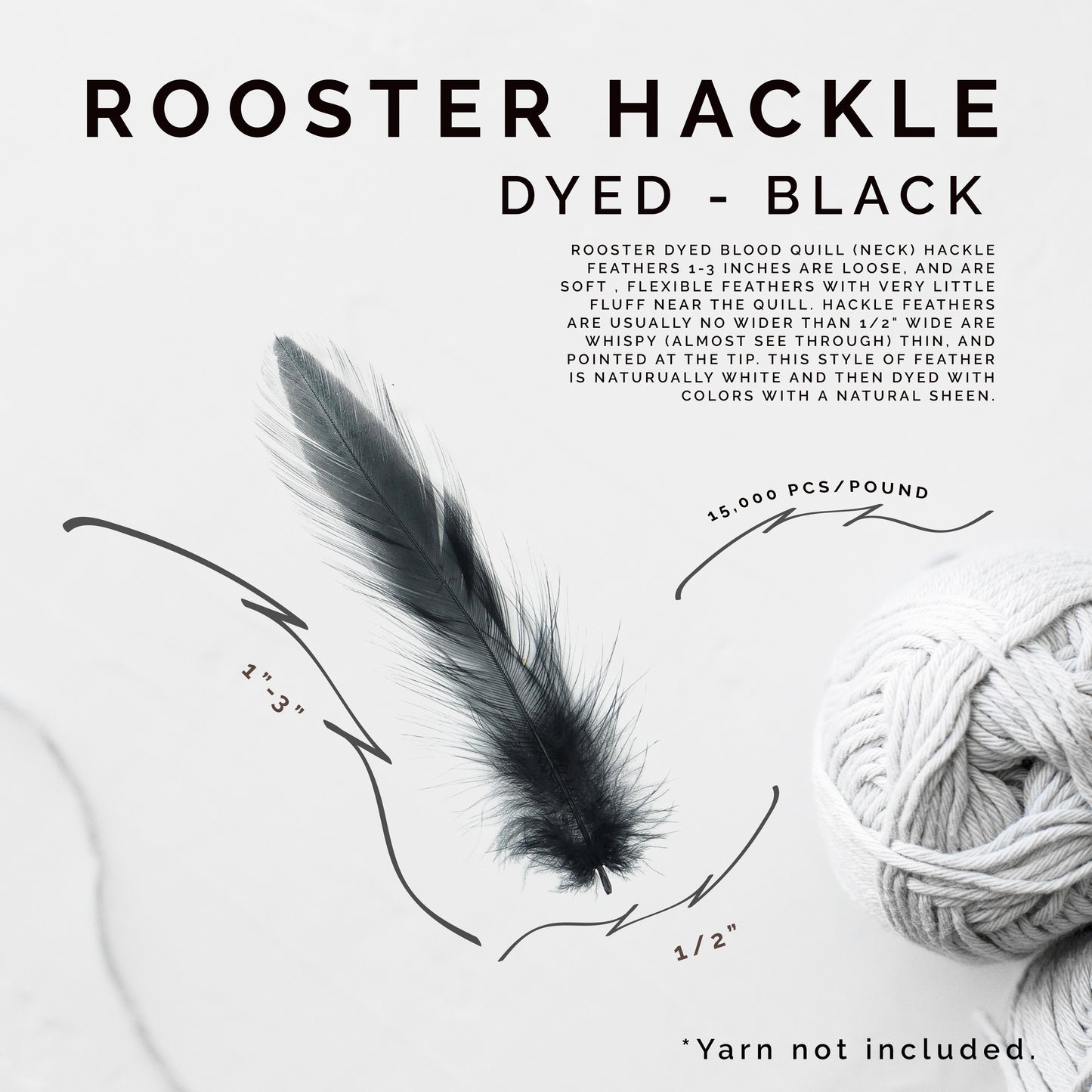 Loose Rooster Hackle Feathers Dyed 1-3"- Black