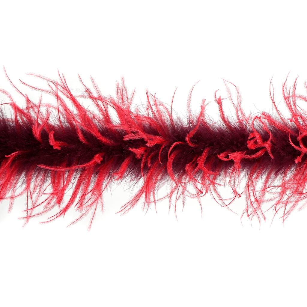 Marabou and Ostrich Feather Boa - Burgundy/Tango Red