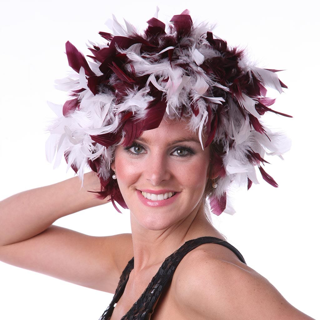 Chandelle Feather Wig-Mixed - Burgundy/White
