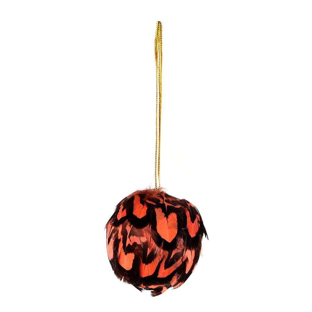 Venery Feather Ornament - Dyed 2" ball Coral