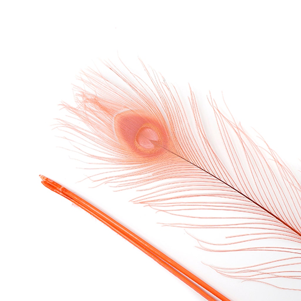 Peacock Tail Eyes Bleached Dyed Feathers - 25-40 Inch - 100 PCS - Coral