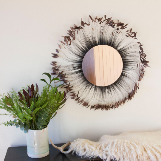 Decorative Feather Wall Art with Rose Gold Mirror