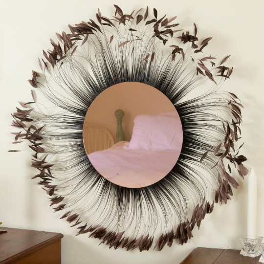 Decorative Feather Wall Art with Rose Gold Mirror