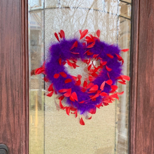 Decorative Red & Purple Feather Heart Shaped Wreath Wall Art