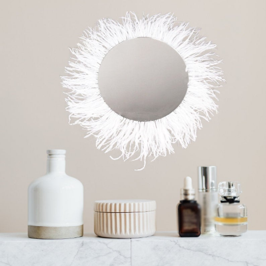 White Ostrich Feather Mirror Wall Art
