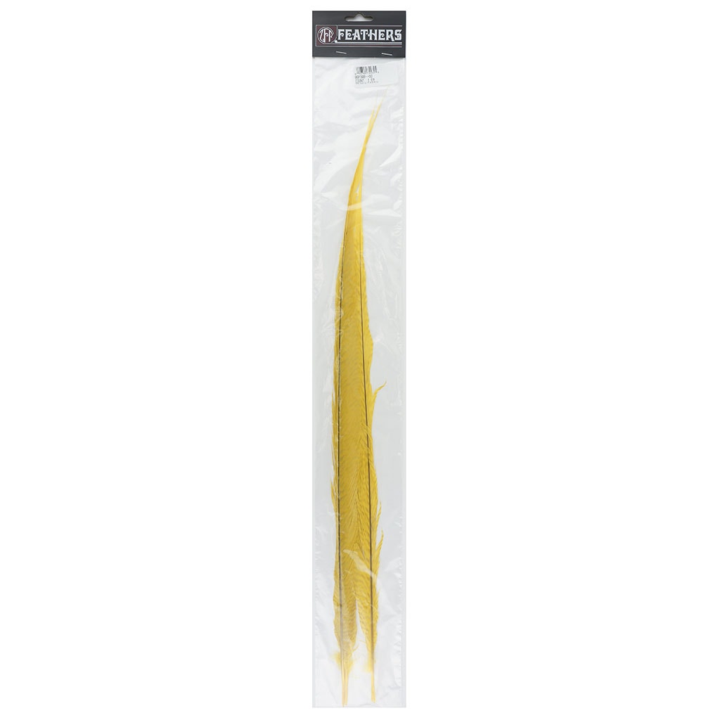 BGP30B Golden Pheasant Tails 25-30" Bleached & Dyed (3 Pieces Per Package) Gold