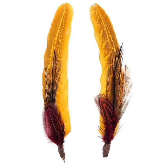 Pheasant-Hackle Feather Hat Trims Black/Fig/Marigold/Natural