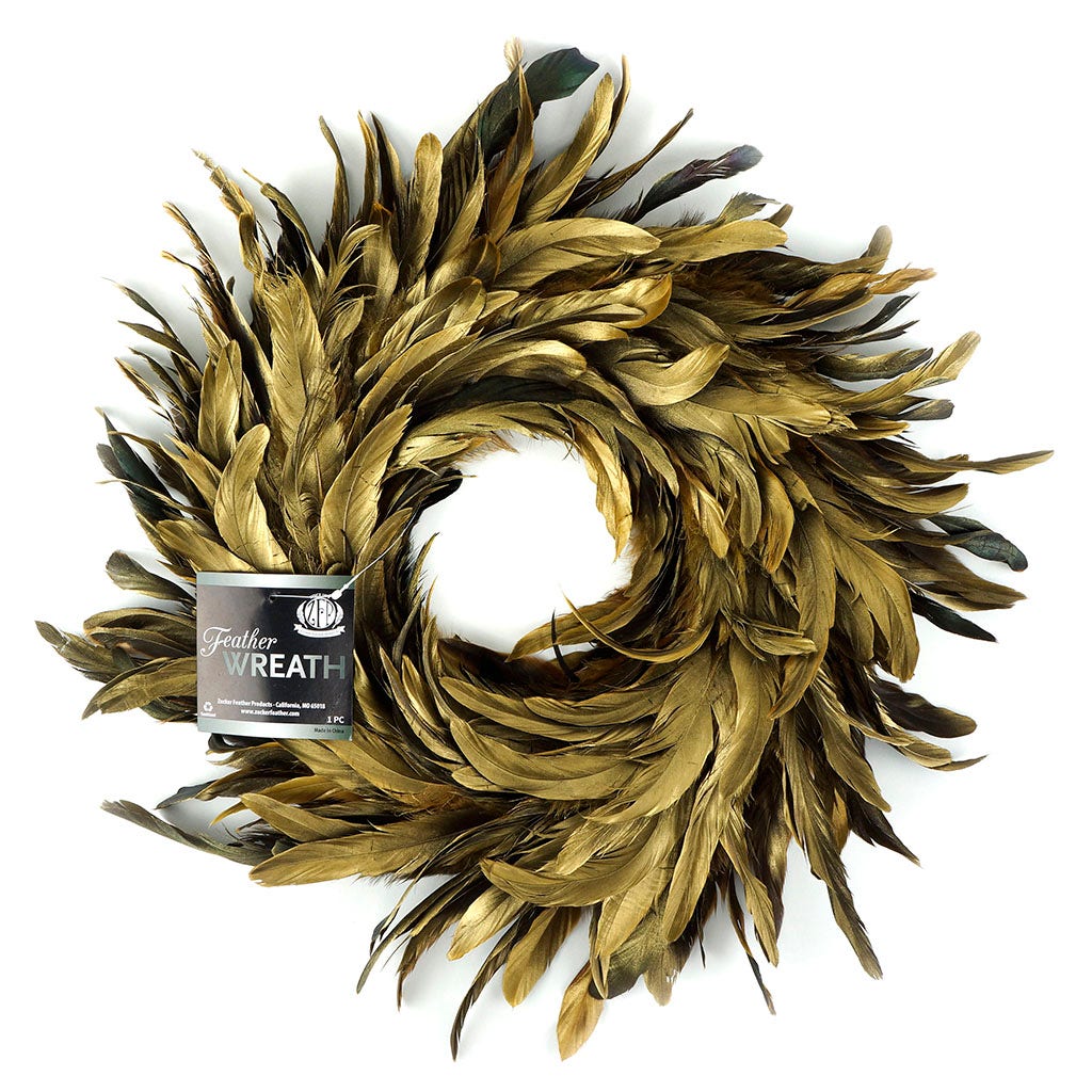 Gold Feather Wreath 18"