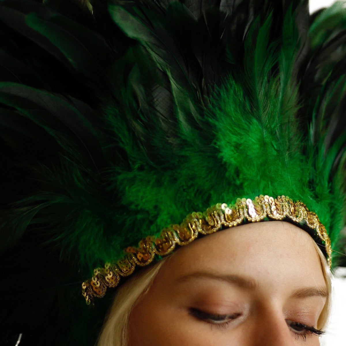 Large Sequined Adjustable Feather Spirit Headdress - Kelly Green