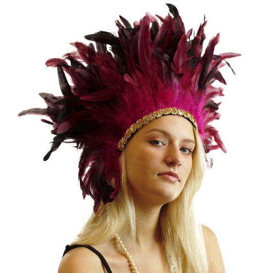 Large Sequined Adjustable Carnival Feather Spirit Headdress - Very Berry