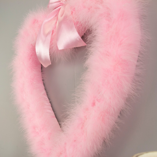 Decorative Candy Pink Heart Shaped Feather Wreath and Wall Art