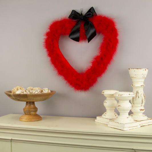 Decorative Red Heart Shaped Feather Wreath Wall Art