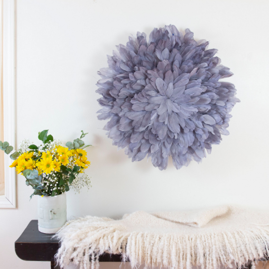 Unique Decorative Feather Wall Art Inspired by African JuJu Hats - Fluorescent Lavender