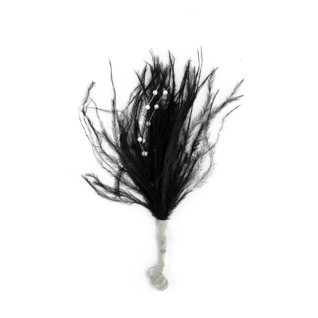 Feather Floral Pick w/Ostrich-Pearls - Black