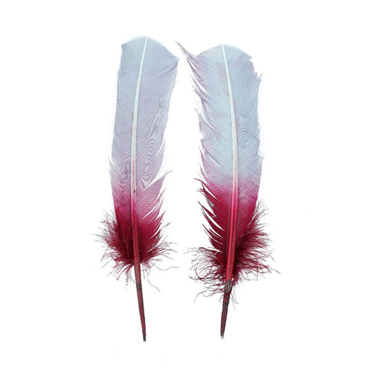 Ombré Turkey Quill Feathers 10-12” 2 pc- Burgundy - Silver
