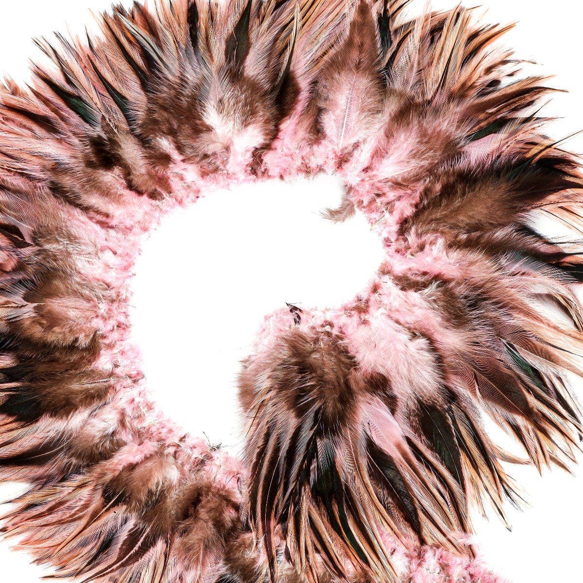Badger Rooster Saddle Feathers Strung - 1/2 Yard (18" strip) 4-6" Rooster Feathers - Candy Pink
