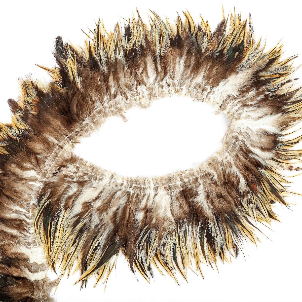 Badger Rooster Saddle Feathers Strung - 1 Yard 4-6" Rooster Feathers - Natural