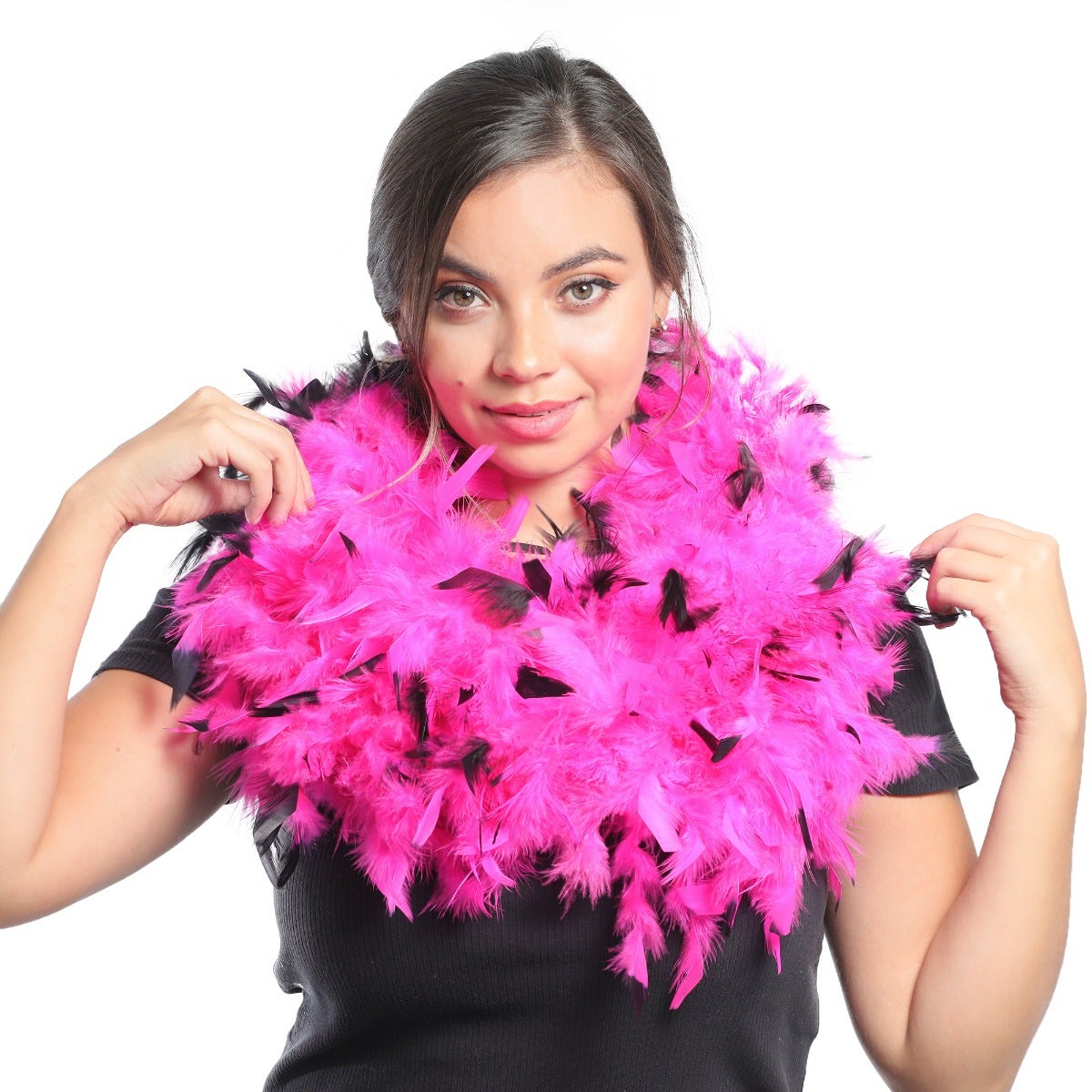 Tipped Chandelle Feather Boa - Heavyweight - Shocking Pink/Black