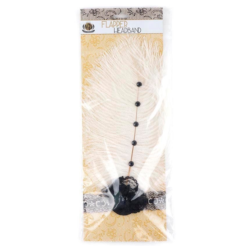 Ostrich Flapper Headband Ivory/Grey/Black