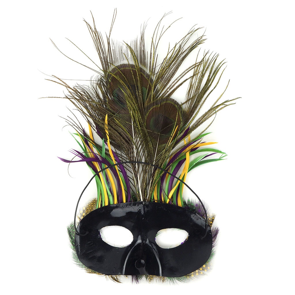 Venetian Mask with Coque & Peacock Feathers Purple