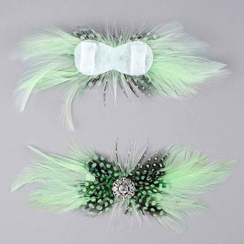 Feather Headband Embellishment w/Hackle/Guinea Mint/Mint