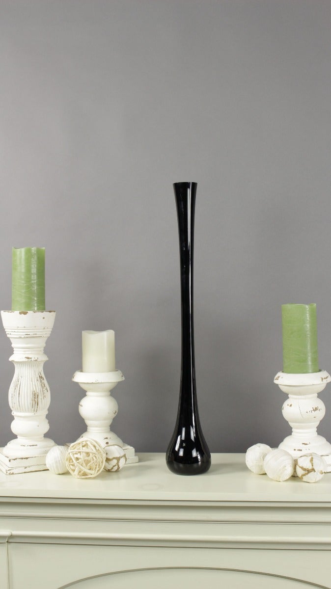 1 Piece Round Bottom Eiffel Glass Vase For Home Office Decorations, Wedding Centerpieces.24" - Black