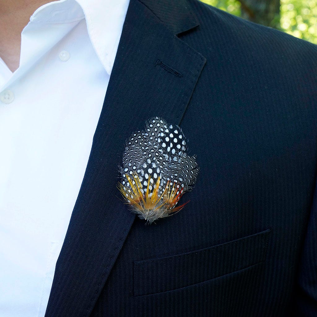 Feather Corsage-Guinea-Peacock - Natural