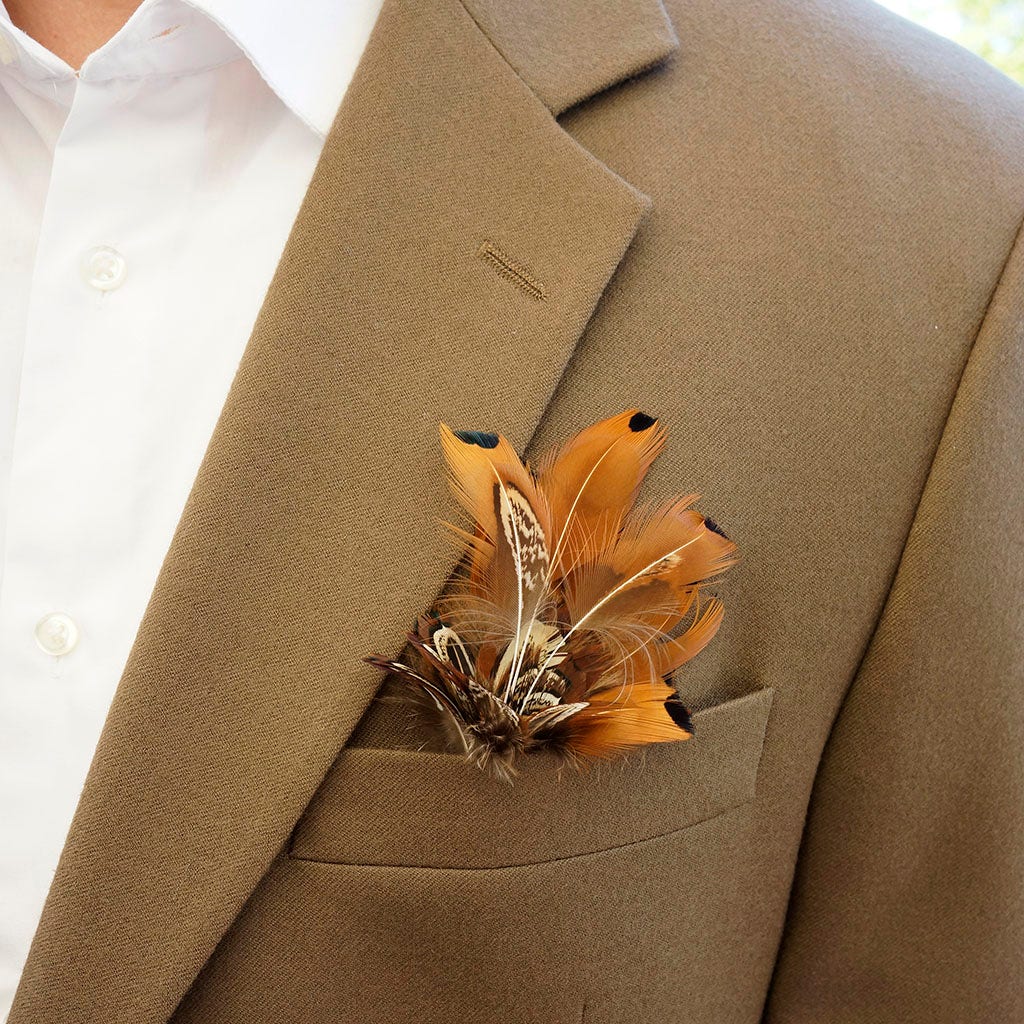 Handmade Feather Corsage-Pheasant Plumage - Natural