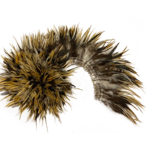 Badger Rooster Saddle Feathers Strung - 2" strip of 4-6" Rooster Feathers  - Natural