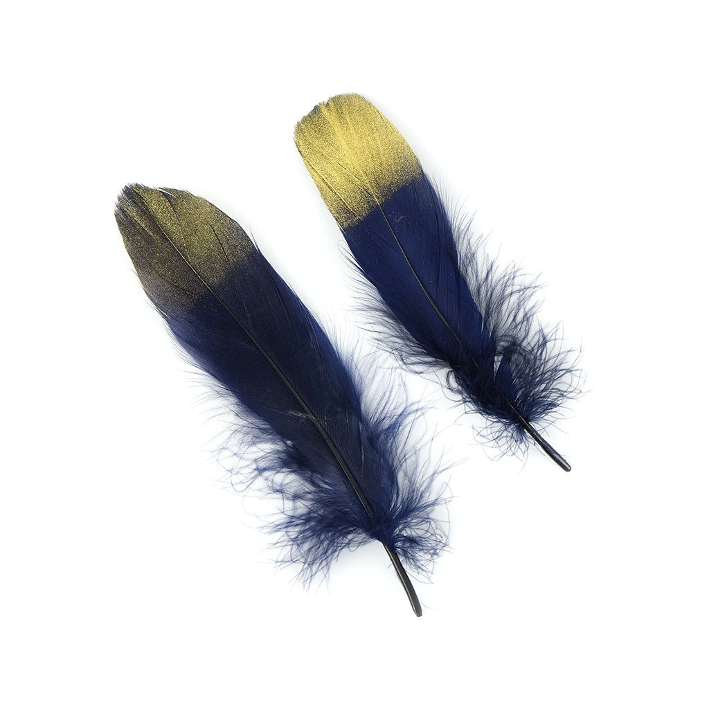 Metallic Tipped Goose Pallet Feather - Navy Blue and Gold
