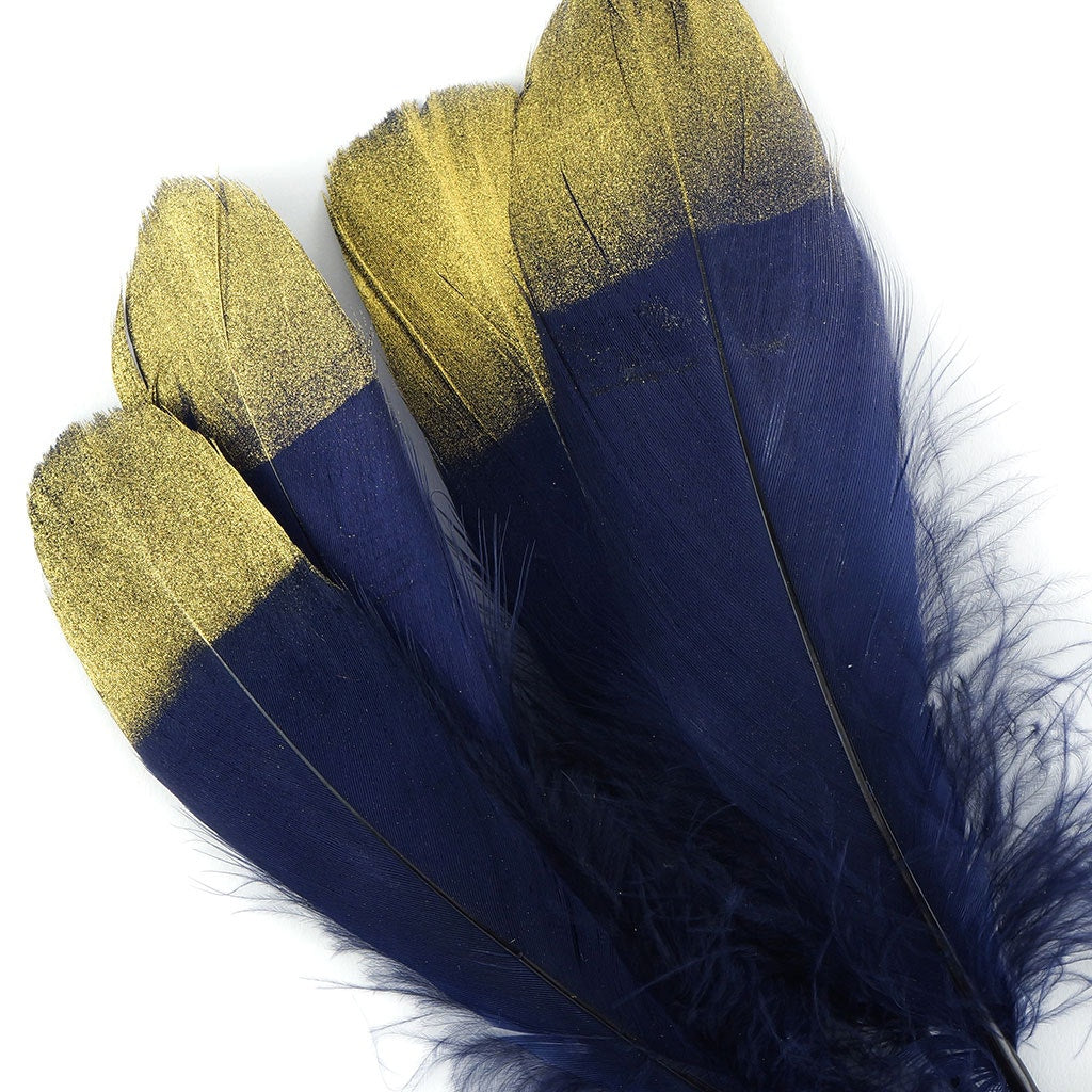 Metallic Tipped Goose Pallet Feather - Navy Blue and Gold