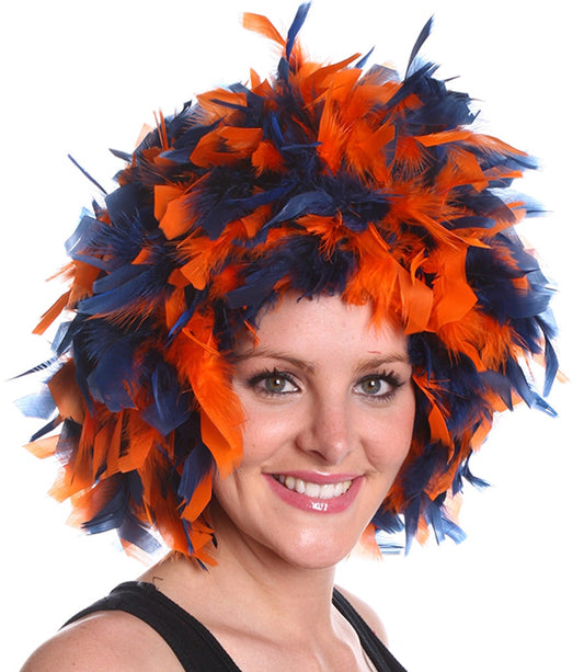 Chandelle Feather Wig-Mixed - Navy/Orange