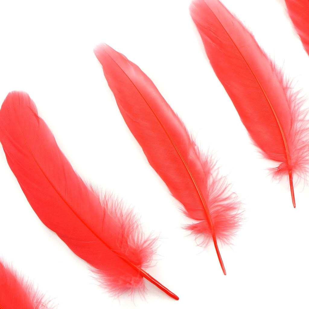 Goose Satinette Feathers Dyed - Hot Orange  - 1/4 lb