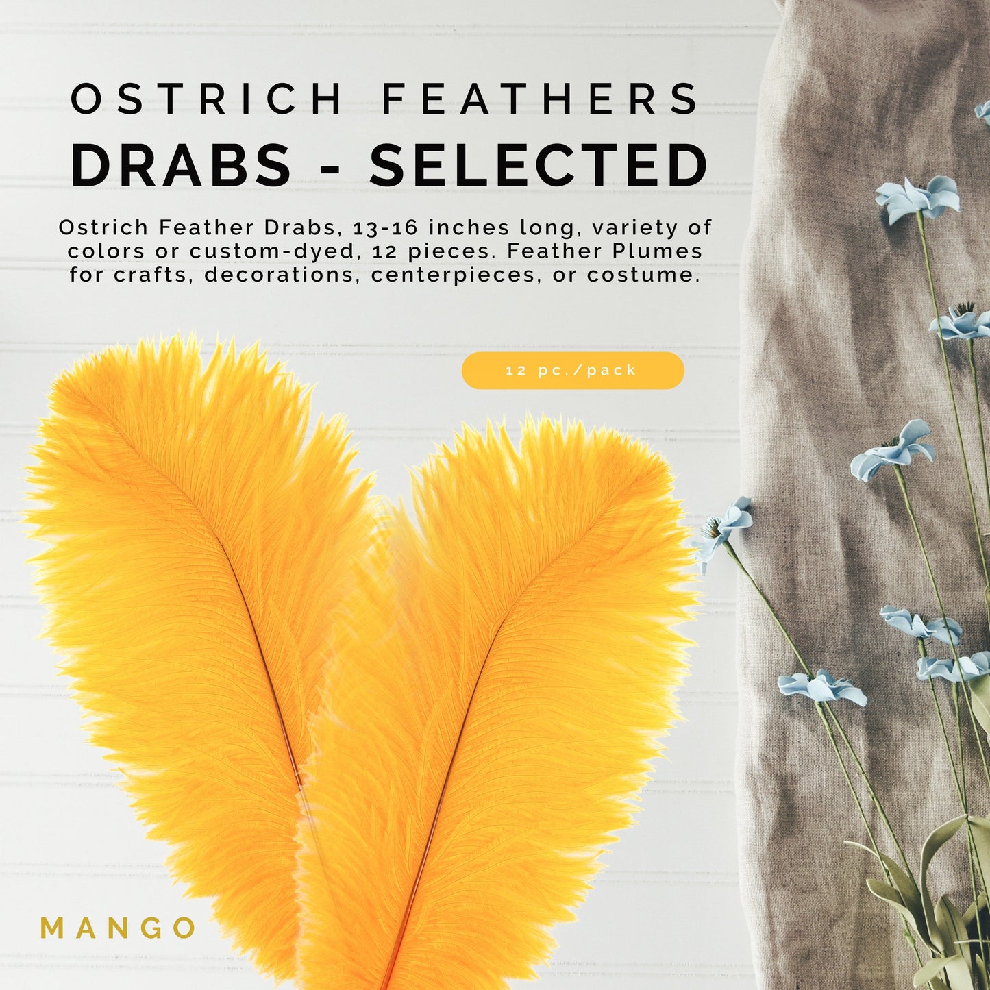 Ostrich Feathers 13-16" Drabs - Mango