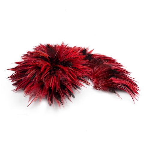 Badger Rooster Saddle Feathers Strung - 2" strip of 4-6" Rooster Feathers  - Hot Orange