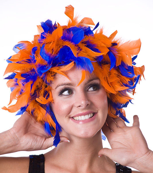 Chandelle Feather Wig-Mixed - Orange/Royal