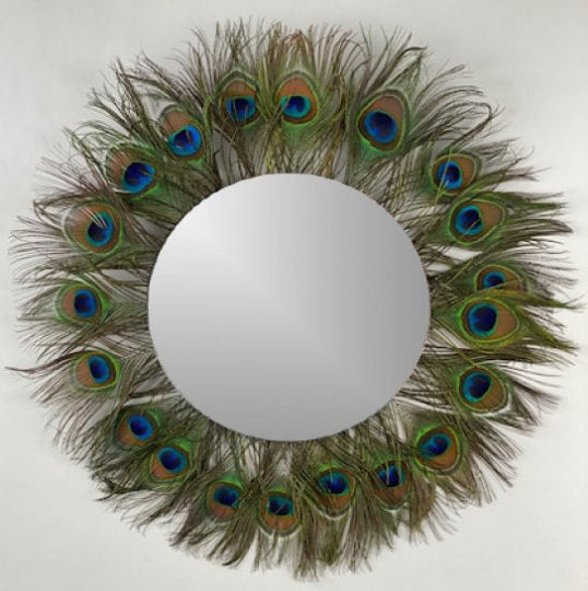 Peacock Feather Wall Art with Silver Mirror