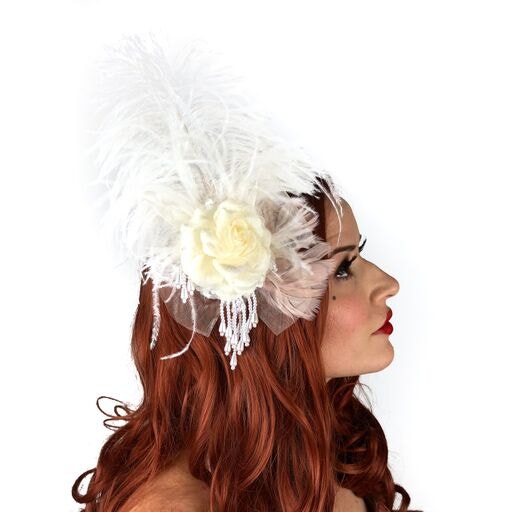 Victorian Style Ostrich  Feather Clip Fascinator - Ivory