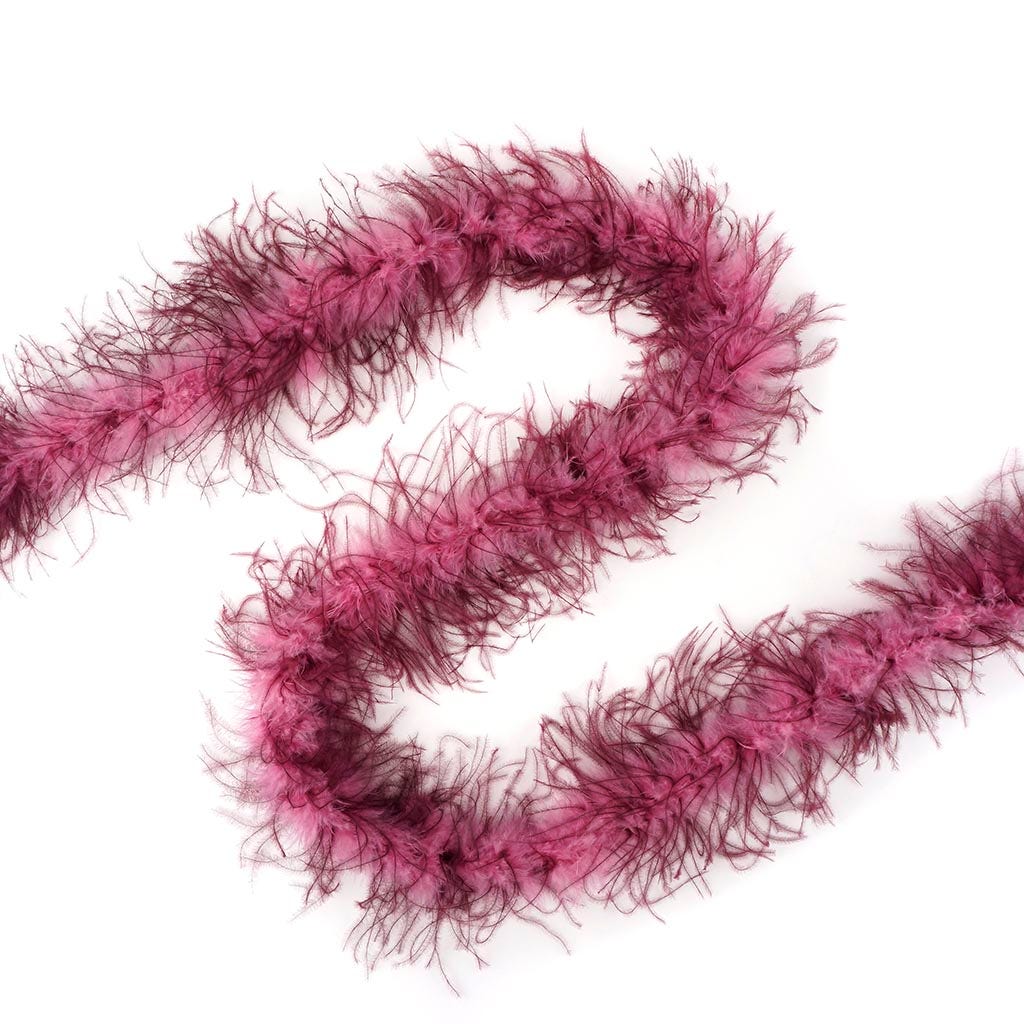 Thin Marabou Feather Boa with Ostrich - Dusty Rose/Burgundy