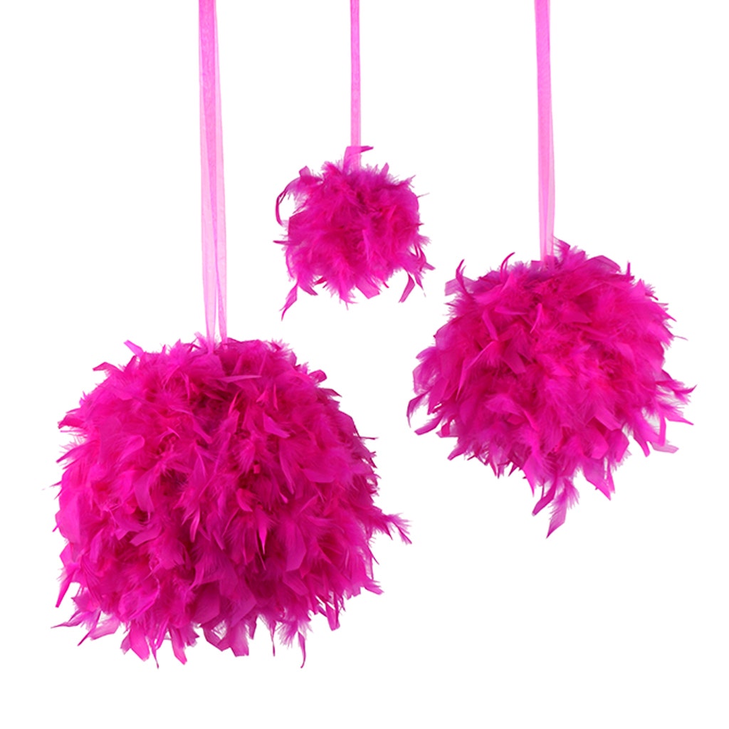 Chandelle Feather Pom Poms - Shocking Pink - 12"