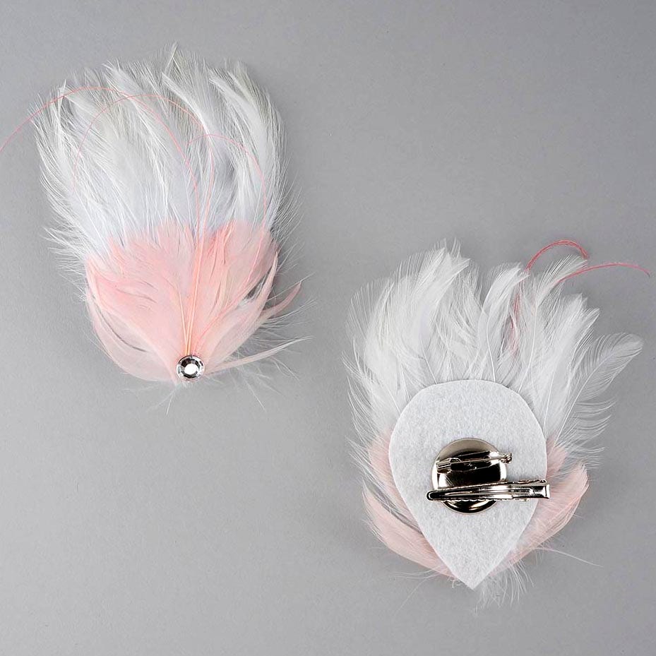 Feather Corsage-Hackle-Goose-Peacock - Champagne/White